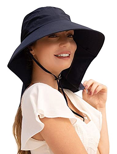 Beach Hats for Men Sun Protection Hat Water Resistant Mens Safari Hat Adjustable Sun Hats for Women UPF 50+ Hiking Camping Hat with Neck Flap,Navy