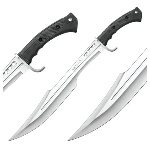 HONSHU Spartan Sword with Leather Scabbard - Razor-Sharp Full-Tang 7Cr13 Stainless Steel Blade, TPR Injection Handle, Stainless Steel Guard - Rock-Solid, Tactical Tool for Real-World Use - Length 23"