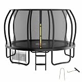 Zelsius Trampolin Schwarz Ø 366 cm für den Outdoor-Bereich | Trampolin Outdoor für maximal 150 kg, Gartentrampolin mit Sicherheitsnetz, Leiter und Schuhbeutel | Trampolin für Sport und Freizeit
