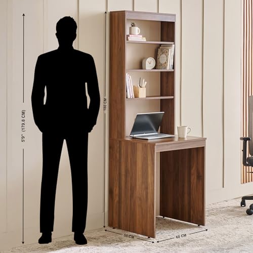 Image of Home Centre | Addison Compact Study Desk with Hutch | Engineered Wood | Brown | 1 Year Warranty