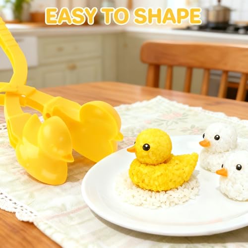5 Pieces Duck Mold, Duck Rice Molds, Duck Scoop Molds Tongs for Rice, Rabbit Dinosaur Love Heart Bear Shaped Rice Ball Shaper Mold for Sushi Making Kit, Animal Snowball Maker Clip by WXOIEOD - Image 3