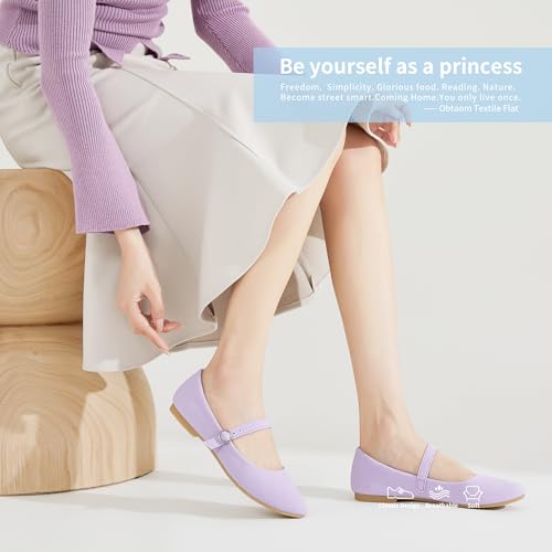 Image of Obtaom Mary Jane Flat Shoes Round Toe Ballet Flats for Women Dressy Fabric Business Flats Comfortable Classic Strap Flats for Office