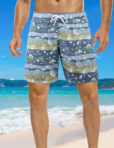 Men's Swimming Trunks with Soft Mesh Lining Retro Washed Summer Beach Shorts