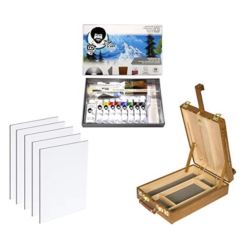 Master Artist Oil Paint Set Includes Wood Art Supply Carrying Case Sketchbox W/Easel & 5-Pack 12X16 Canvas Panels For Painting #TOP12
