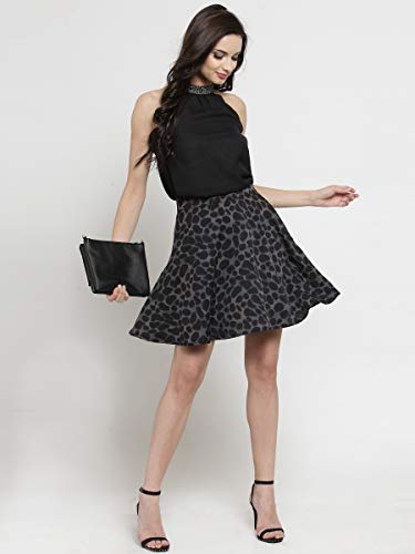 Image of Sera Women's Floral Print Black Viscose Rayon A-Line Casual Mini Skirt