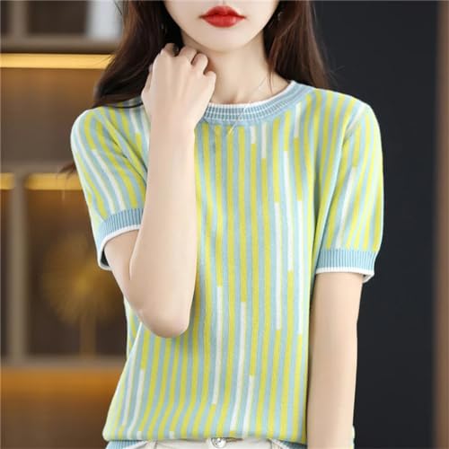 T-shirt en tricot rayé en coton coupe ample et pull tendance