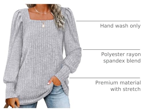 Image of WIHOLL Long Sleeve Shirts for Women Trendy Casual Square Neck Tops Lightweight Sweaters