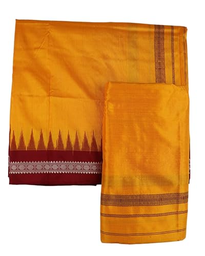 Image of Authentic Sambalpuri Handloom Cotton Unstitched Dhoti with Utari for Men | Traditional Odisha Weave Ikat Dhoti for Festive & Religious Wear