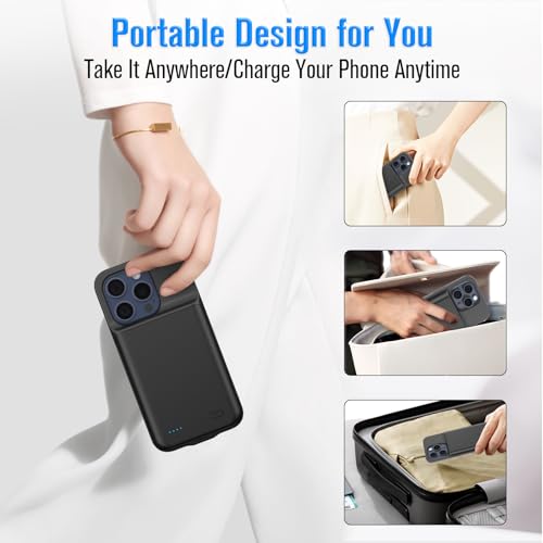 HUOBAO Akkuhülle für iPhone 15 Pro (6,1), 8500mAh Power Bank Hülle Zusatzakku Akku Case Akku Ladehülle Handyhülle Externe Akku Battery Case Akku Hülle für iPhone 15 Pro Charger Case-Schwarz