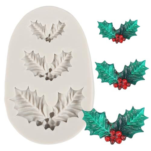 QDMOLDS Christmas Holly Leaf Silicone Mold Holly Berry Fondant Molds