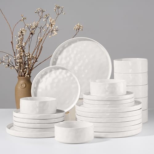 HaWare Dinnerware Sets, 24-Piece Plates and Bowls Set, Stoneware Dish Set for 8, Ceramic Dinnerware for Home Restaurant, Chip and Scratch Resistant, Microwave and Dishwasher Safe, Speckled White HaWare Dinnerware Sets, 24-Piece Plates and Bowls Set, Stoneware Dish Set for 8, Ceramic Dinnerware for Home Restaurant, Chip and Scratch Resistant, Microwave and Dishwasher Safe, Speckled White