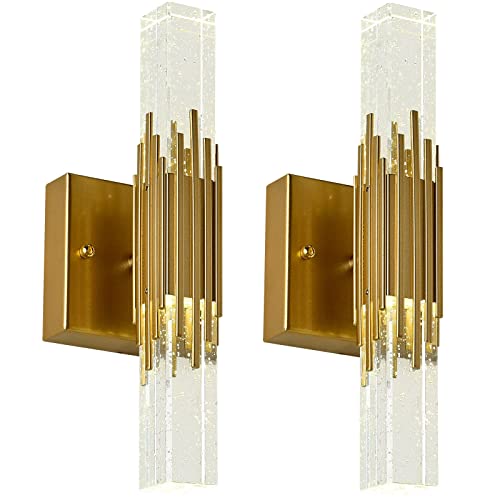 Hj.luyo Crystal Wall Sconces Set Of Two Gold Led Wall Light Fixtures With Bubble Crystal Wall Lamps Modern Crystal Vanity Sconces 4000K For Badroom Bathroom Living Room #TOP3