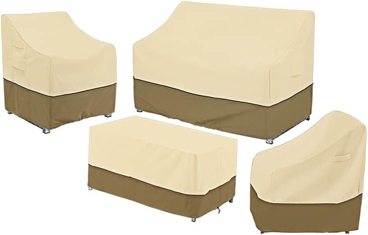 4 Piece Outdoor Patio Furniture Cover Set Heavy Duty Waterproof Patio Sectional Sofa Set Cover Garden Table and Chair Conversation Set Covers , Beige : Patio, Lawn & Garden