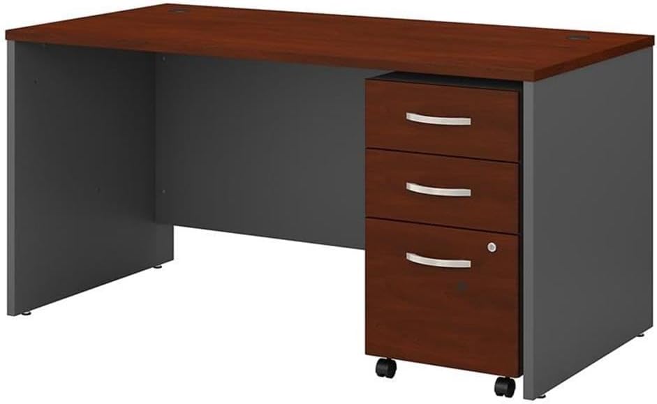 Bush Business Furniture Series C 60W x 30D Office Desk with 3 Drawer Mobile File Cabinet in Mocha Cherry