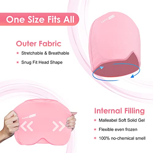 Comfitech Headache Relief Hat Migraine Cap, Wearable Migraine Mask Ice Head Wrap For Tension Headache, Puffy Eyes, Sinus Headache & Stress Relief Gel Cold Compress Pink #TOP3