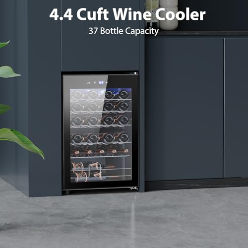 Image of Electactic Wine Cooler Refrigerator 4.4Cu.ft, 37 Bottle Freestanding Cabinet Wine Cellars, Wine Fridge with Glass Door for Home Use, Protecting Your Reds and Whites
