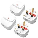 Hoembpn UK 3 Pin Plug 13A Fused Mains Plugs with Switch and LED Replacement Electric Plug 250V UK Safety Heavy Duty Power Plugs for Home and Workplaces,4 Pack