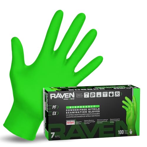 SAS Safety 66552 Derma-VUE Powder-Free Exam Grade 6 Mil Nitrile Gloves, Large, Neon Green, 100 Count (Pack of 1)