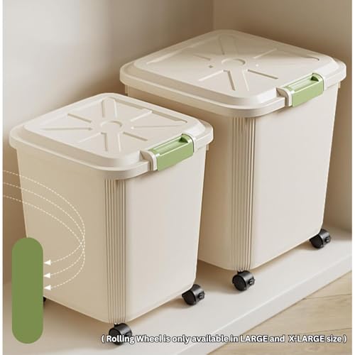 Image of Ash & Roh Large Plastic Storage Bin with Lid and Wheels, Airtight Rolling Container for Pet Food, Grains, Toys, and Pantry Items (18KG - Large (WITH WHEELS))