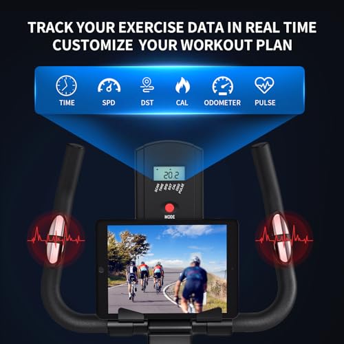Image of Exercise Bike,Adjustable Resistance Indoor Cycling Bike for Home Exercise - Stationary Bike with Smartphone Holder, LCD Display & Heart Rate Monitor