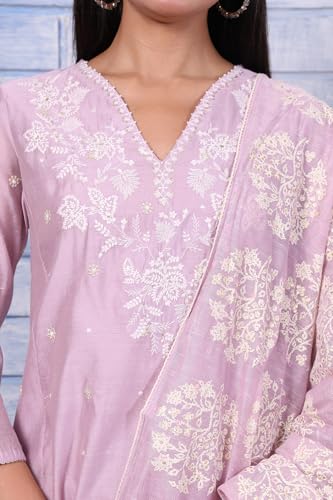 Image of W for Woman Embroidered Lace Cotton Blend Straight Kurta & Straight pant Set