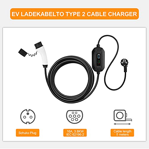 Shentec Type 2 EV Chargeur Voiture électrique Portable, Câble Commutable pour Borne de Recharge de Véhicule électrique 6-16A, 5M Cable Type 2, Certification TÜV et CE IEC 62196-2 Prise Euro Schuko – Image 7