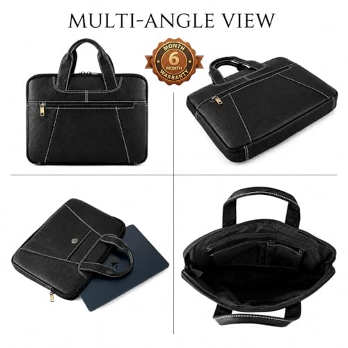 Image of Goatter Genuine Leather Laptop Sleeve Bag Compatible With 13 Inch Laptops | Premium Vintage Leather Laptop Carry Case for Men| Slim Office Messenger bag with Handle |