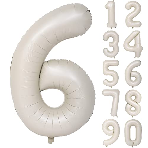 Image of 40 In Large Big Number Balloons 6 Creamy White Helium Foil Mylar Balloon