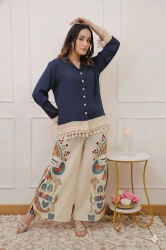 Image of Co Ord Set for Women Stylish Card Set Dress for Women Trendy Top with Plazo Pant Ladies Coord Outfit Modern Wear for Travel Office Casual Look Premium Two Piece Clothing Style