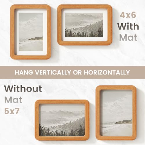Image of 5x7 Picture Frame, USA-Sourced Natural Teak Wood Photo Collage Frame with HD Tempered Glass, Modern Simple 5 x 7 Wooden Frame Matted to 4x6, Gallery Wall Frames for Art, Wall or Tabletop Display