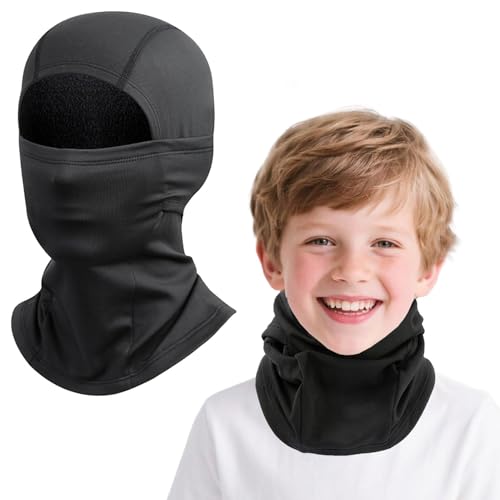 Kids Balaclava Ski Mask for Skiing Cycling Cold Weather Neck Warmer Windproof Thermal Fleece Full Face Head Cover for Boys Girls - Skiing Cold Weather (UAE/KSA Alpha One Size Black)