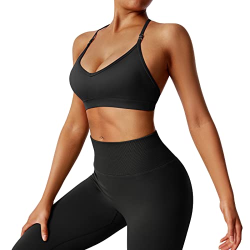 Doulafass Strappy Sports Bras For Women Sexy Halter Medium Support Workout Yoga Bra Tops With Removable Cups (Medium, 245-Black) #TOP5