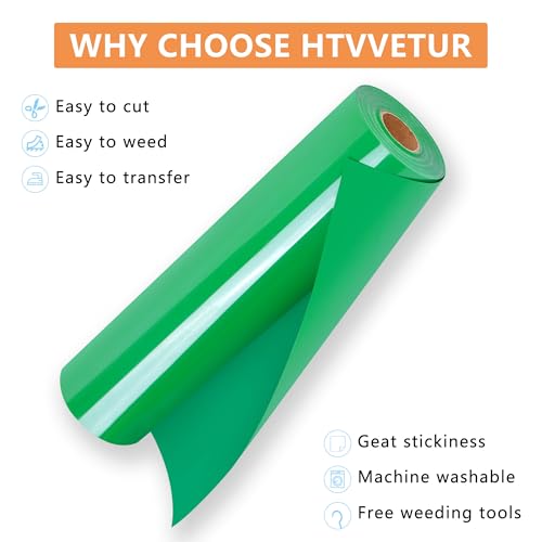 Image of HTVVETUR Apple Green HTV Iron on Vinyl 12Inch by 35ft Heat Transfer Vinyl for T-Shirt HTV Rolls for All Cutter Machine - Easy to Cut & Weed (35ft, Apple Green)