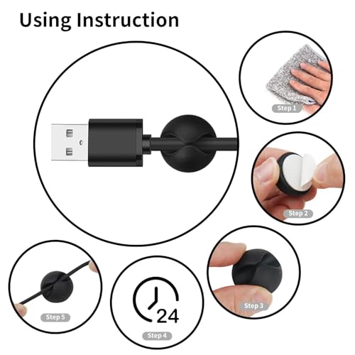 Flezoo Pinzas Porta Cables Adhesivas, 30 unidades, organizador de cables negro para escritorio, oficina o mesita de noche miniatura 7