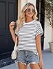 Xnova Women's Striped Oversized T-Shirts Summer Short Sleeve Breton Tops Color Block Crew Neck Ladies Casual Basic Tee Shirts, Grey and White, XXL #1