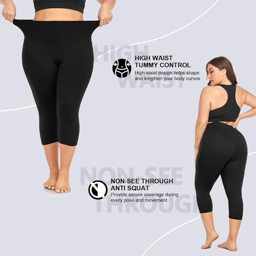 Plus Size Leggings for Women- XL-4XL High Waist Tummy Control Stretchy Workout Yoga Pants Plus Capris4