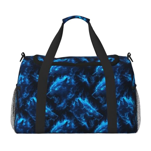 Cool Blue Lightning Wolf Print Duffle Bag for Travel, Carry On Weekender Overnight Duffel Bags, Gym Bags for Women Men, Personal Item Travel Bag