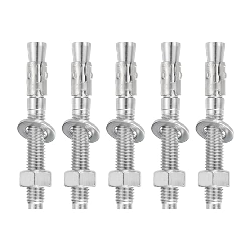 QUARKZMAN 5 Pcs Anclajes De Cuña, 1/2 X 4 Tornillos De Anclaje Para Concreto De Acero Inoxidable, Sujetadores Estándar De Alta Resistencia Para Soporte (Incluye Arandelas, Plateado)