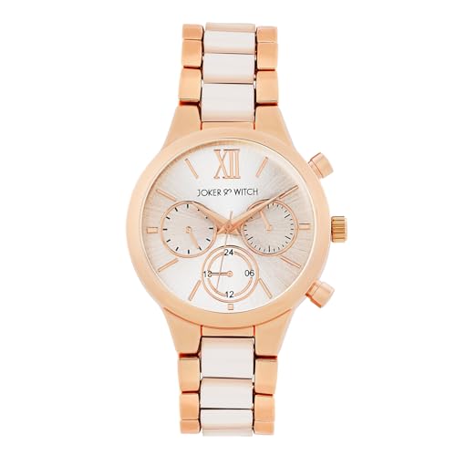 Image of Joker & Witch Clara Royale White and Rose Gold Dual-Tone Watch with a Classic Silver Dial for Women