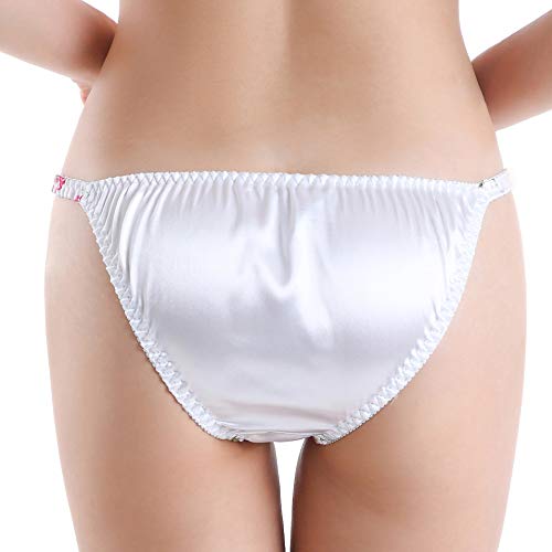 Satini Women's Floral Satin Tanga Bikini Lingerie Panties Knickers (White, L) #TOP3