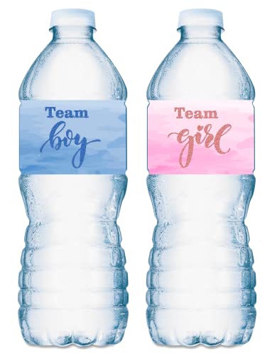 20 Team Girl Team Boy Gender Reveal Party Water Bottle Labels; Baby Shower or Sprinkle Event Waterproof Glossy Water Bottle Wrappers; Stickers Labels Tabletop Decorations. Made in USA
