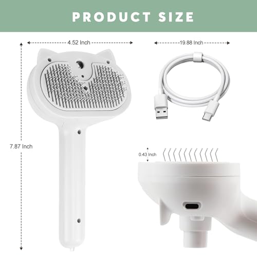 Image of Cat Steam Brush, 4 In 1 Steamy Cat Hair Brush Self-Cleaning Cat Brush for Shedding Pet Hair Grooming Brush with Release Button, Water Tank and Spray for Cats Dogs (White)