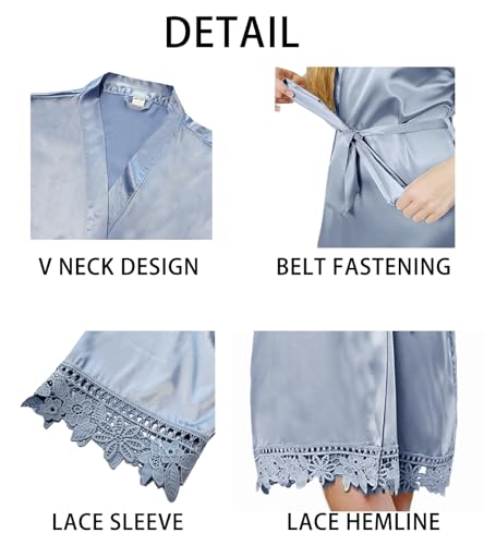 2Pcs Satin Robe Womens Silk Robes Lace Kimonos Bridal Silky Robes for Brides Bridesmaids Wedding Nightgown Bathrobe Sleepwear2