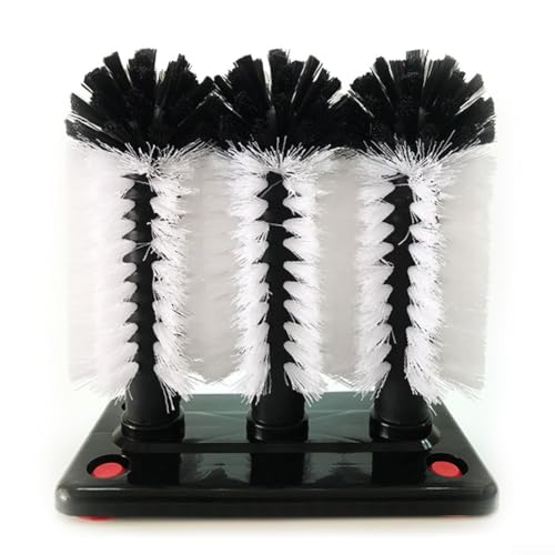 Qualoramall Removable 3 Head Cup Cleaning with Soft Bristles and Suction for Glassware and Mugs, Ergonomic Handle, Easy Store Kitchen Sink Tool in Black and Whit