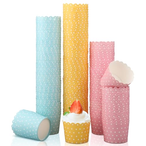 Lot de 150 caissettes en papier pour muffins, cupcakes, muffins, pour mariages, anniversaires, fêtes et Halloween (rose, bleu et jaune)