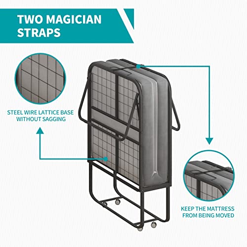 Balus Folding Bed With Mattress For Adults, Foldable Bed With 4''Memory Foam Mattress, Portable Rollaway Guest Bed With Dustproof Bag & Baffle, Fold Up Bed With Metal Frame Space Saving (Standard) #TOP6