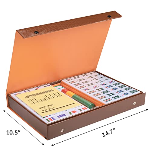 Chinese Mahjong Game Set, With Large (1.5") 144 Numbered Melamine Green Tiles, 2 Spare Tiles, 3 Dice And A Wind Indicator, Carrying Travel Case With English Instruction Included (Mah Jongg, Majiang) #TOP1