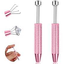 ONESING 2Pcs Piercing Ball Grabber Tool for Changing Jewelry, Stianless Steel Flat Back Earring Applicator Internally Threaded Push Pin Piercing Grabber Tool, Anti Slip 4 Claw Gem Ball Grabber Tool