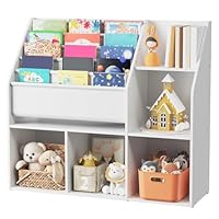 MAHANCRIS Kids Bookshelf and Toy Storage, Toy Storage Organizer with Bookshelf, Book Shelf for Kids Room, 5-Tier Sling Bookcase, for Kids Room, Living Room, Playroom, Nursery, White KBWT8201