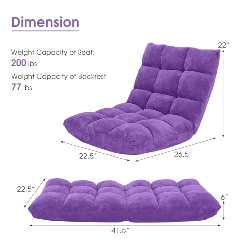 Image of Giantex Floor Chair with Back Support, 14 Adjustable Position, Padded Sleeper Bed, Couch Recliner, Folding Gaming Floor Chairs for Adults, Living Room, Bedroom, Yoga, Meditation, Purple